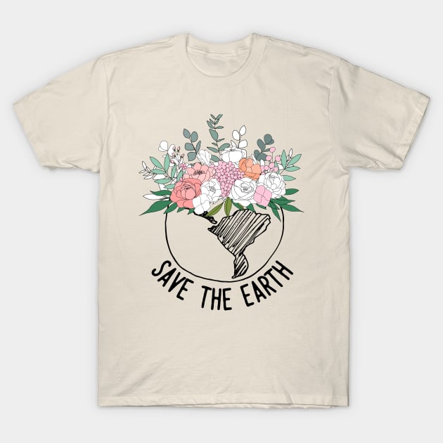 Save The Earth One Line Art Flowers T-Shirt by ArunikaPrints